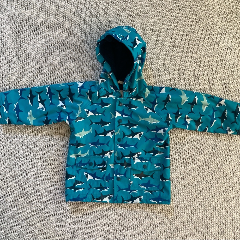 Hatley Blue Hooded Raincoat with Shark Print Size 3 Shark Week